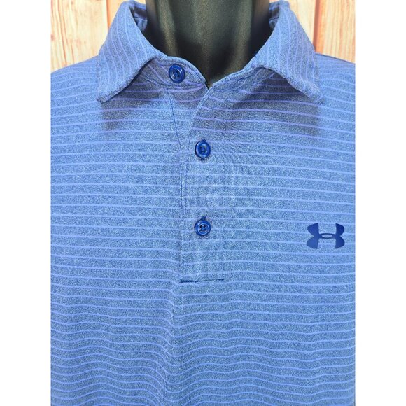 Under Armour Mens HeatGear Loose Fit Striped Polo Large Purple - Picture 3 of 7